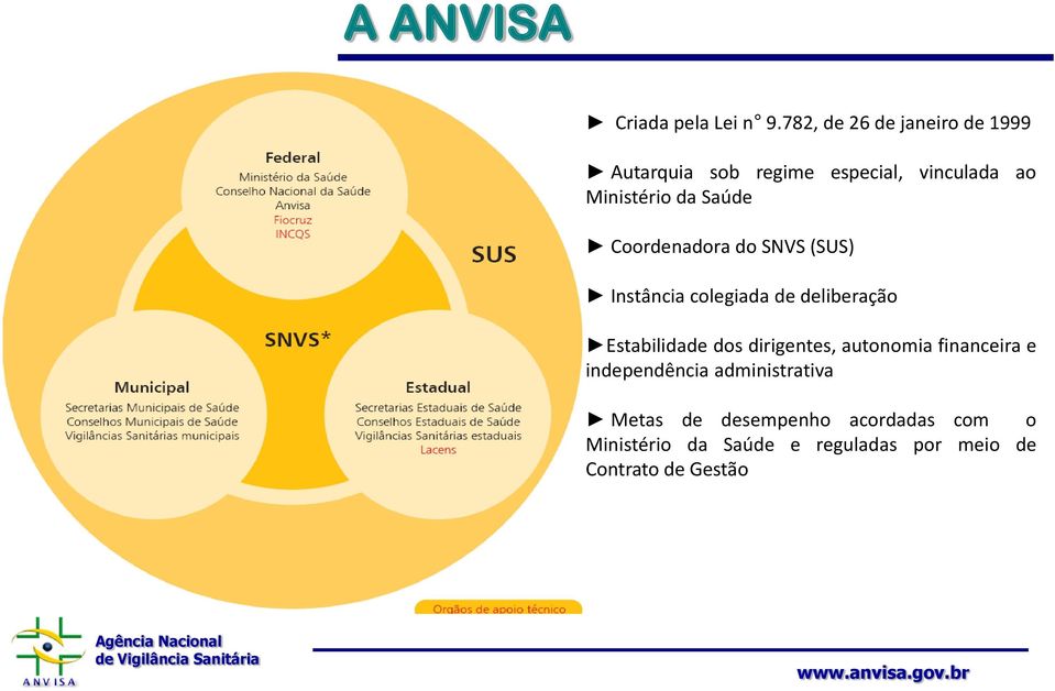 Saúde Coordenadora do SNVS (SUS) Instância colegiada de deliberação Estabilidade dos