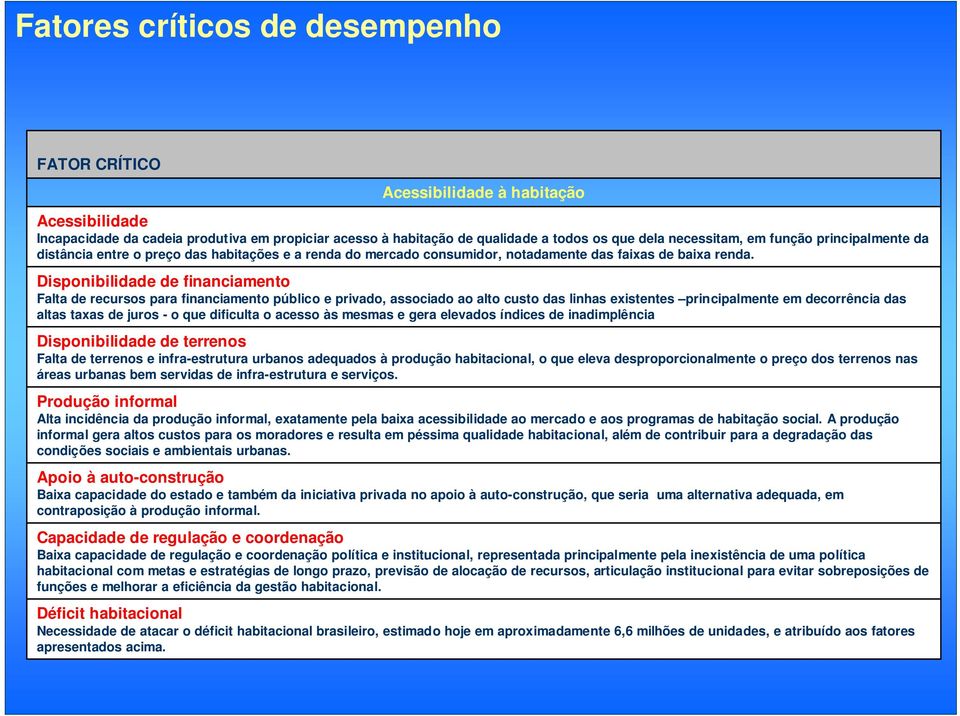 Disponibilidade de financiamento Falta de recursos para financiamento público e privado, associado ao alto custo das linhas existentes principalmente em decorrência das altas taxas de juros - o que