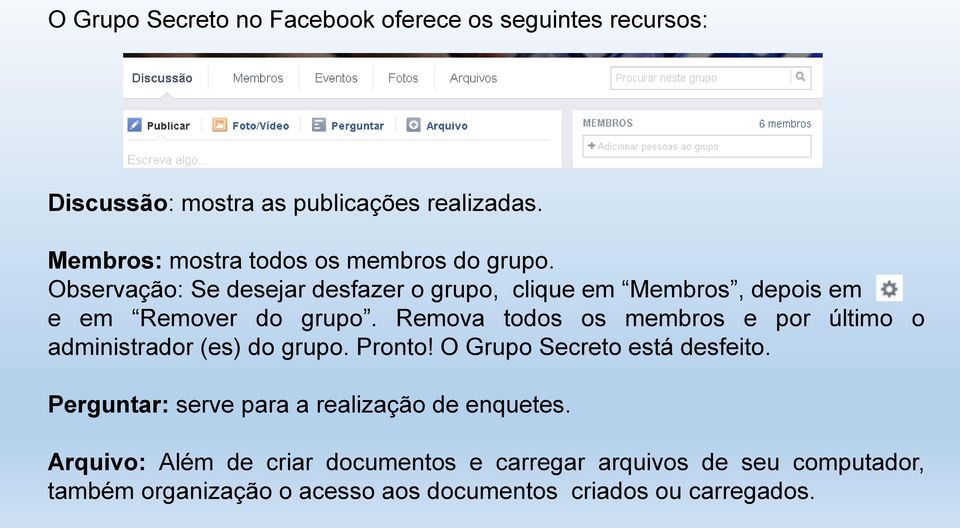 Observação: Se desejar desfazer o grupo, clique em Membros, depois em e em Remover do grupo.