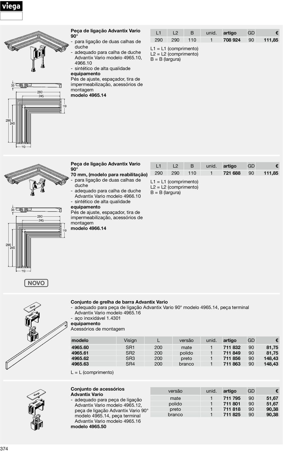 artigo GD 290 290 110 1 708 924 90 111,85 L1 = l1 (comprimento) L2 = l2 (comprimento) B = B (largura) Peça de ligação Advantix Vario L1 L2 B unid.