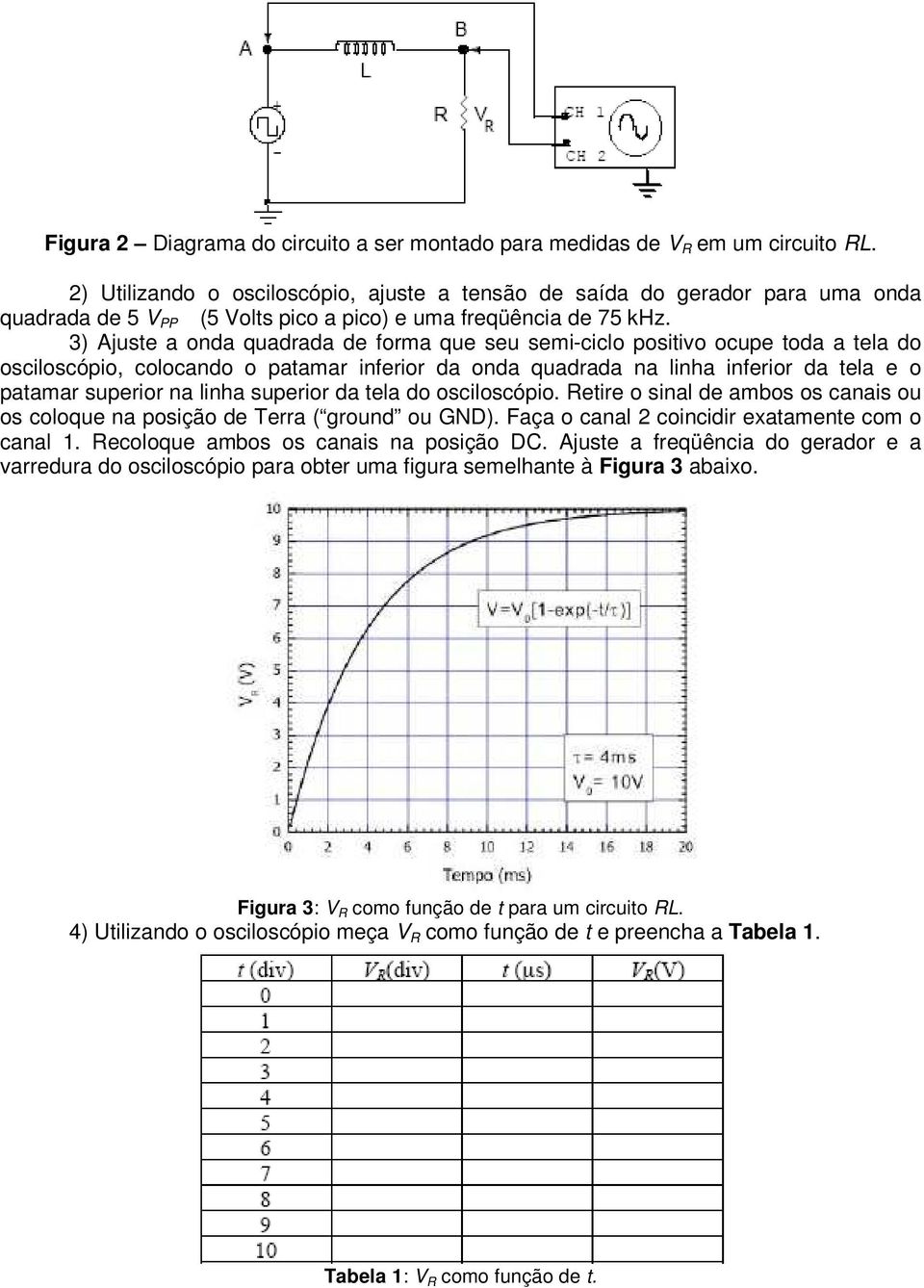 3) Ajuste a onda quadrada de forma que seu semi-ciclo positivo ocupe toda a tela do osciloscópio, colocando o patamar inferior da onda quadrada na linha inferior da tela e o patamar superior na linha