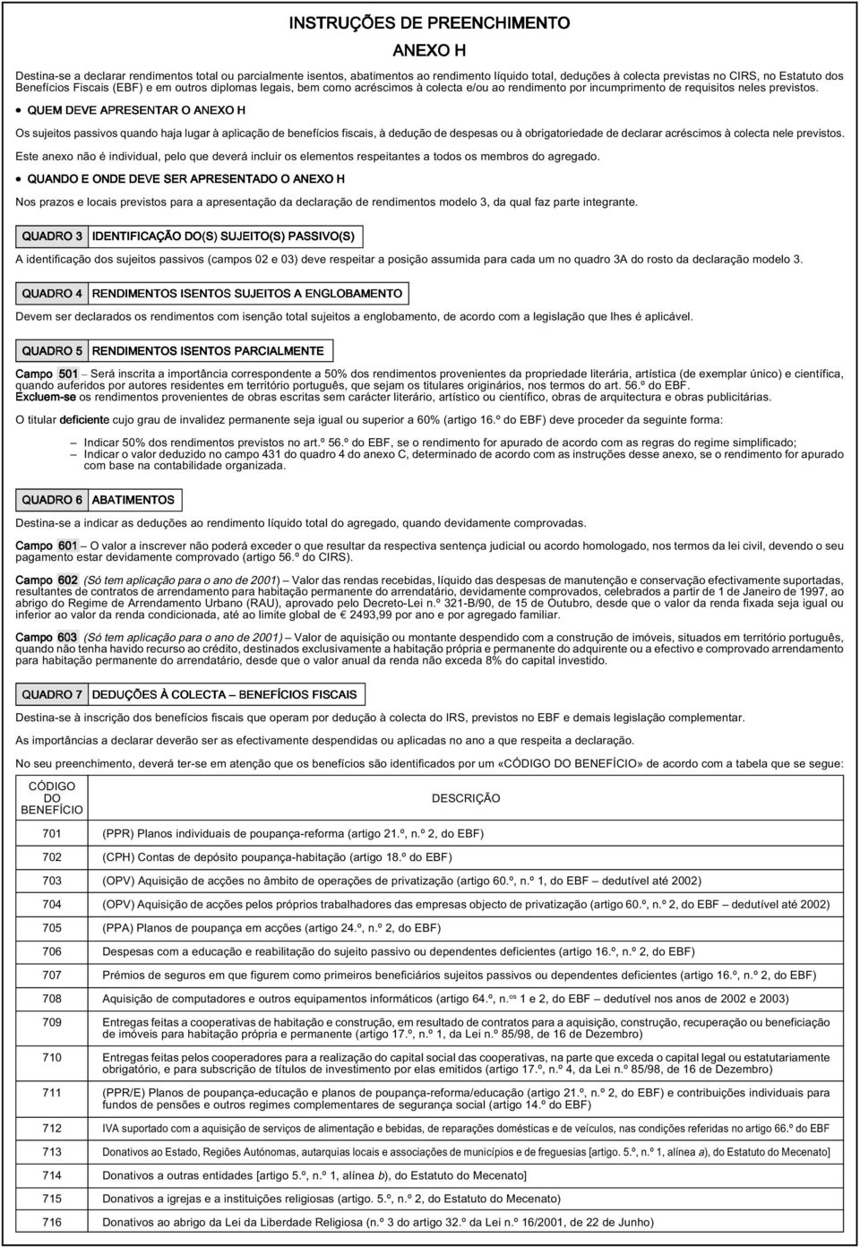 QUEM DEVE APRESENTAR O ANEXO H Os sujeitos passivos quando haja lugar à aplicação de benefícios fiscais, à dedução de despesas ou à obrigatoriedade de declarar acréscimos à colecta nele previstos.