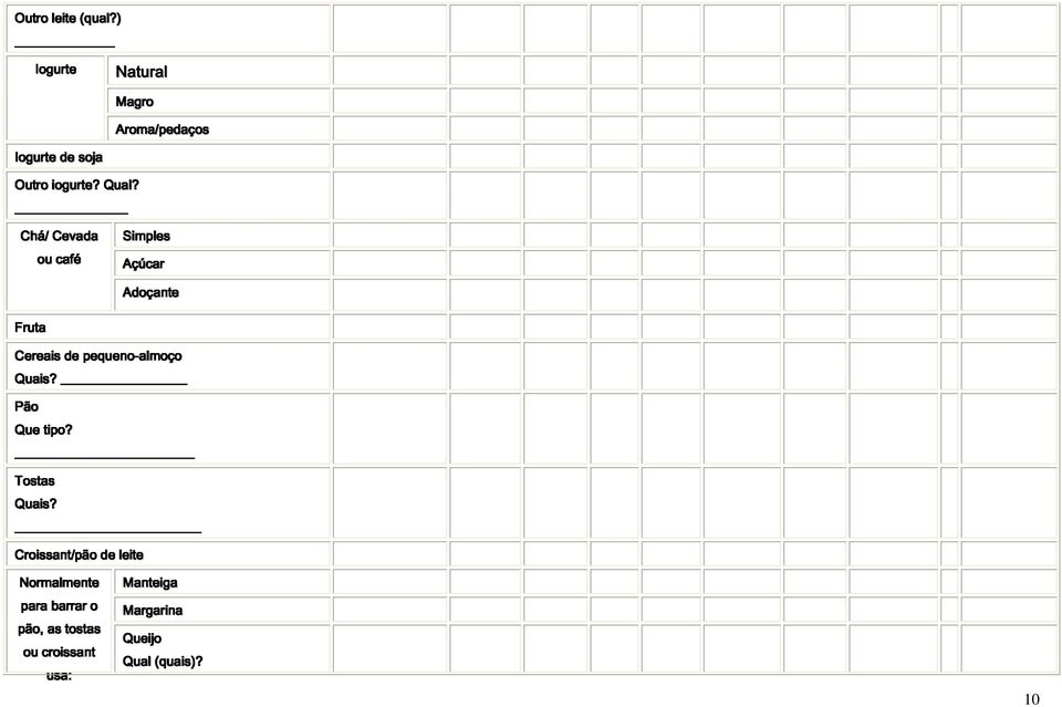 Adoçante Quais? Pão Que tipo? Tostas Quais?