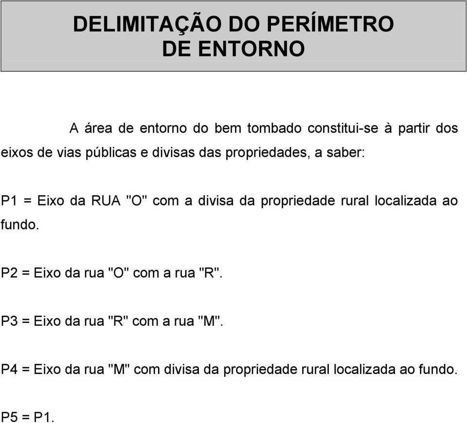 propriedade rural localizada ao fundo. P2 = Eixo da rua "O" com a rua "R".