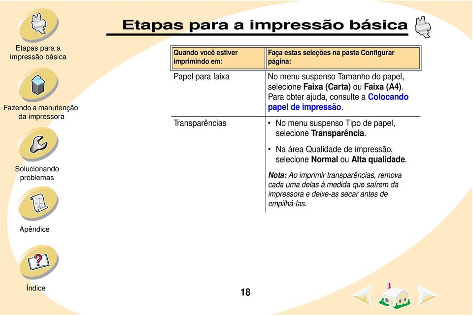 No menu suspenso Tipo de papel, selecione Transparência. Na área Qualidade de impressão, selecione Normal ou Alta qualidade.