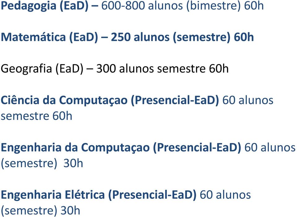 (Presencial-EaD) 60 alunos semestre 60h Engenharia da Computaçao