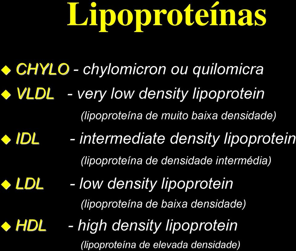 lipoprotein (lipoproteína de densidade intermédia) LDL - low density lipoprotein