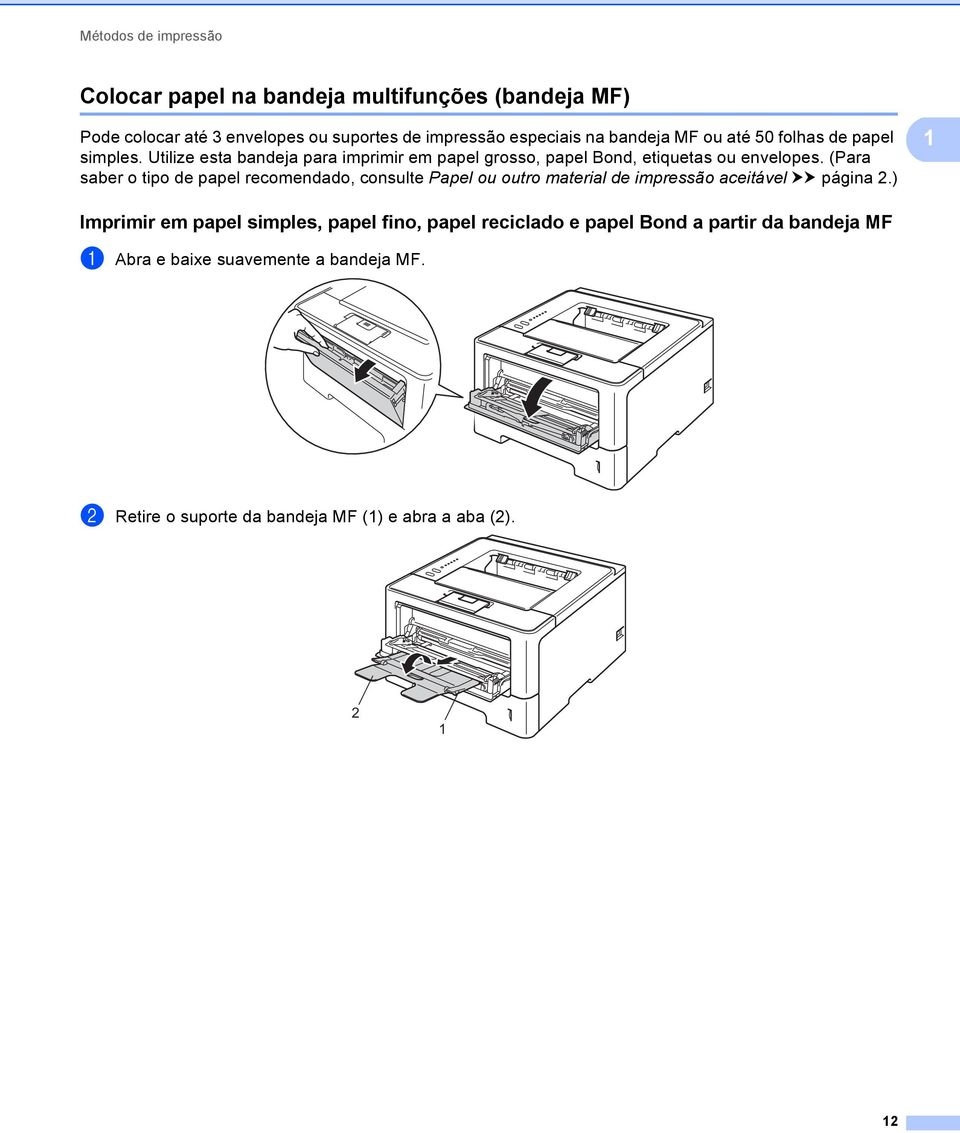 (Para saber o tipo de papel recomendado, consulte Papel ou outro material de impressão aceitável uu página 2.