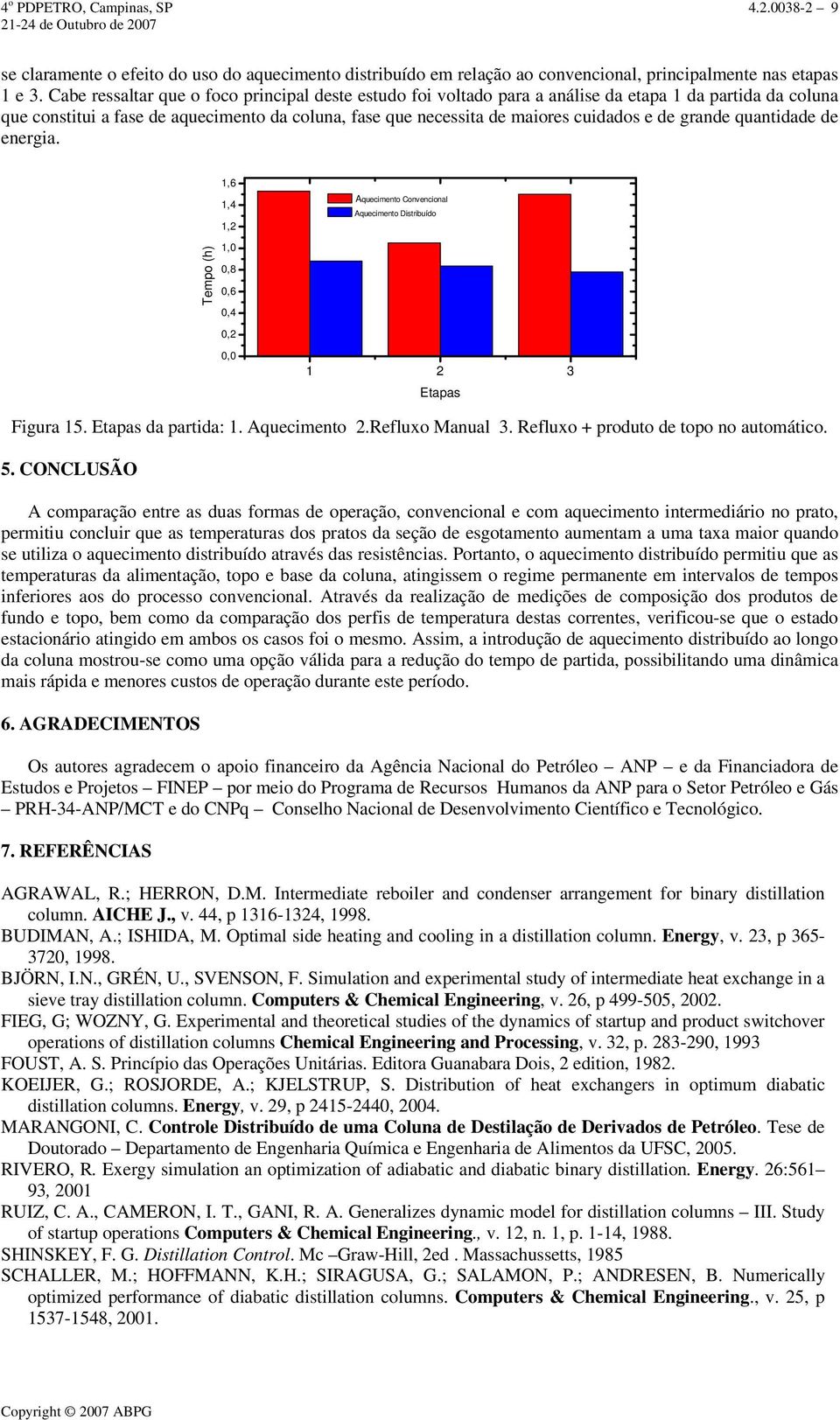 grande quantidade de energia. 1,6 1,4 1,2 1,0 0,8 0,6 0,4 0,2 0,0 Aquecimento Convencional Aquecimento Distribuído 1 2 3 Etapas Figura 15. Etapas da partida: 1. Aquecimento 2.Refluxo Manual 3.