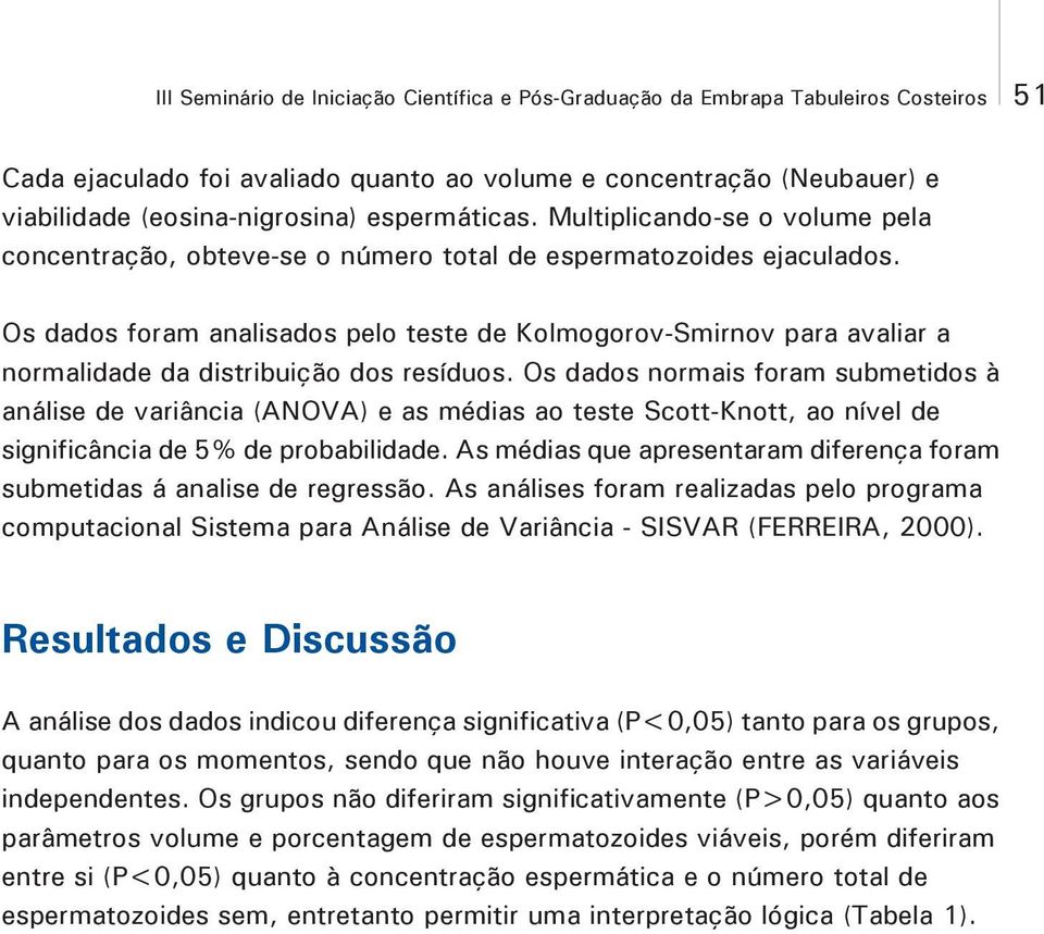 Os dados foram analisados pelo teste de Kolmogorov-Smirnov para avaliar a normalidade da distribuição dos resíduos.