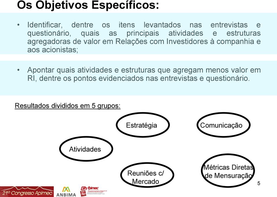 atividades e estruturas que agregam menos valor em RI, dentre os pontos evidenciados nas entrevistas e questionário.