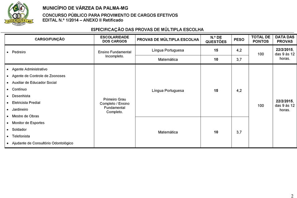 Agente Administrativo Agente de Controle de Zoonoses Auxiliar de Educador Social Contínuo