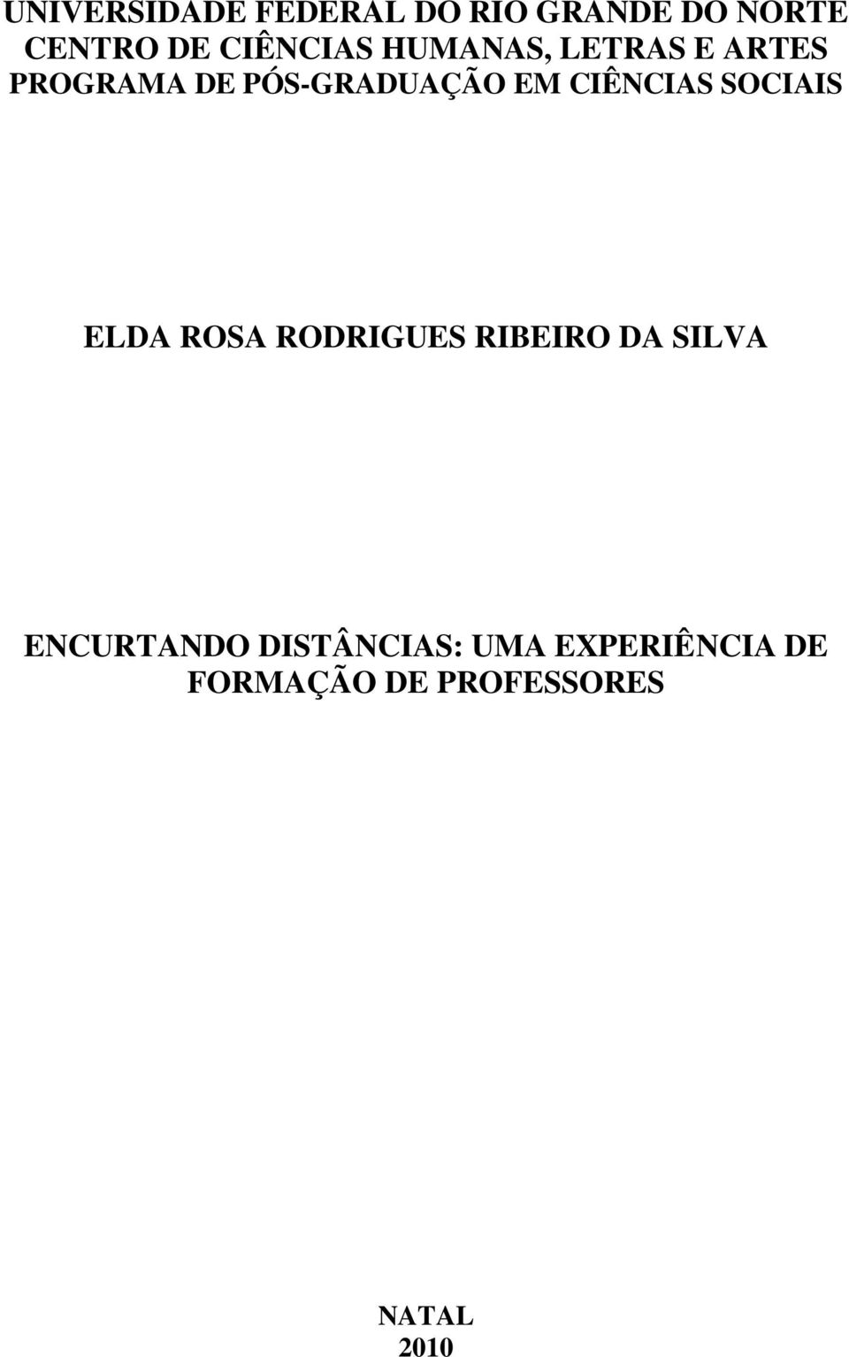 CIÊNCIAS SOCIAIS ELDA ROSA RODRIGUES RIBEIRO DA SILVA
