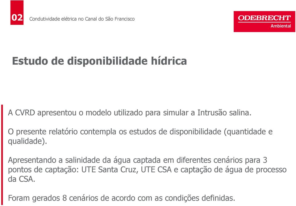 Apresentando a salinidade da água captada em diferentes cenários para 3 pontos de captação: UTE Santa