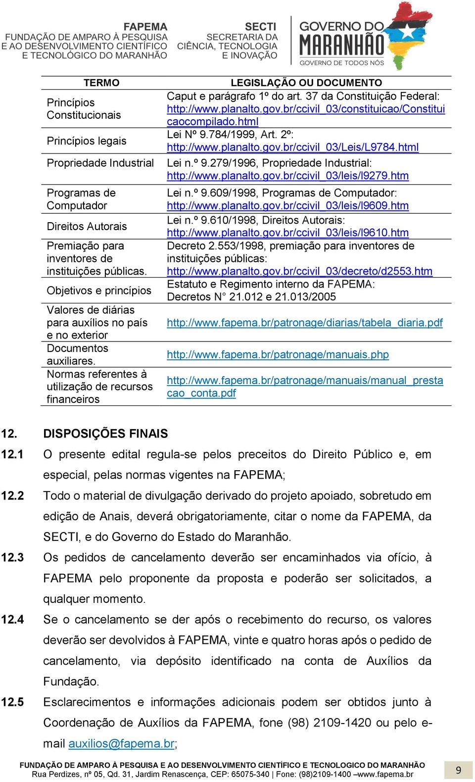 Normas referentes à utilização de recursos financeiros LEGISLAÇÃO OU DOCUMENTO Caput e parágrafo 1º do art. 37 da Constituição Federal: http://www.planalto.gov.