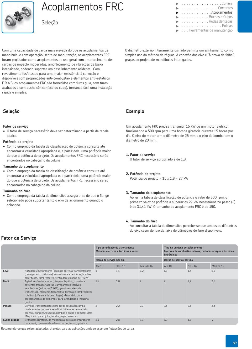 de uso geral com amortecimento de cargas de impacto moderadas, amortecimento de vibrações de baixa intensidade, podendo suportar um desalinhamento acidental.