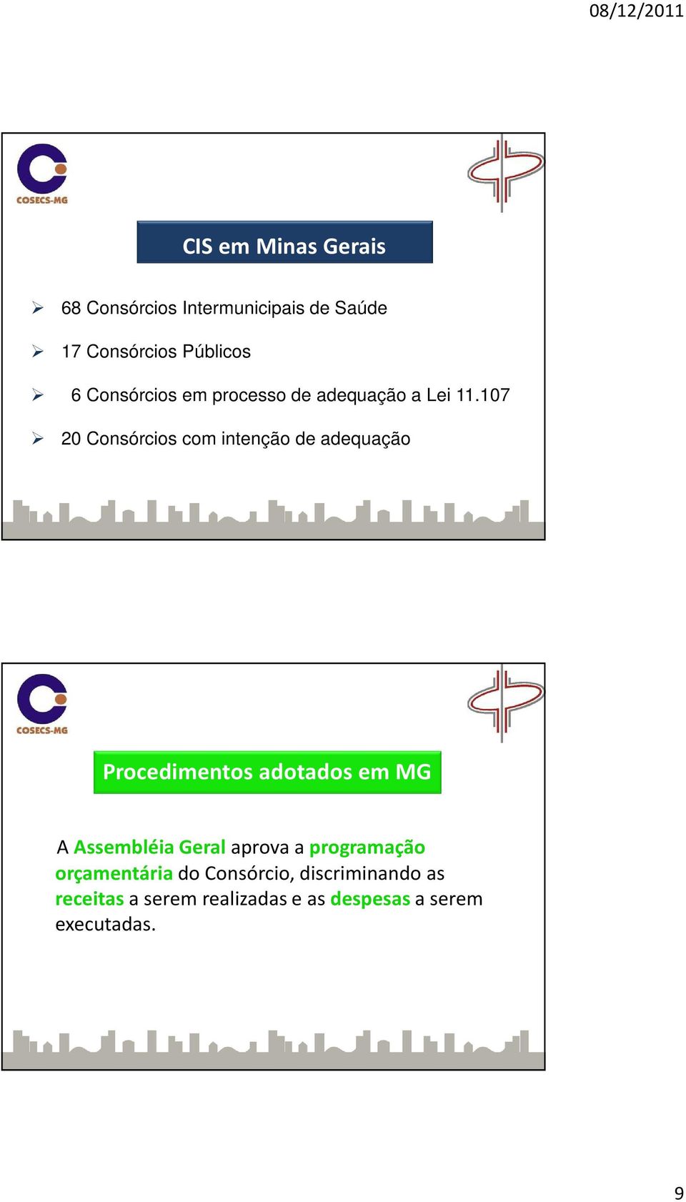 107 20 Consórcios com intenção de adequação Procedimentos adotados em MG A Assembléia