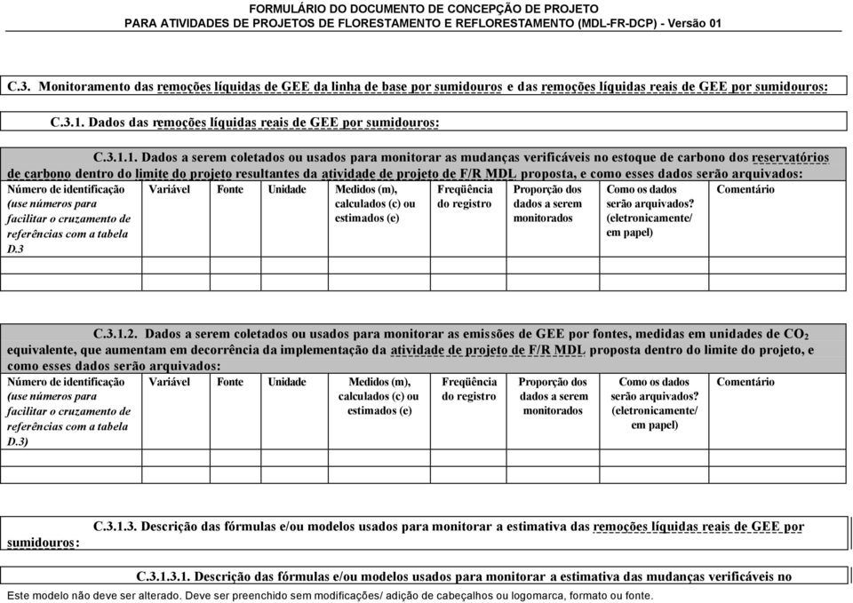 Dados das remoções líquidas reais de GEE por sumidouros: C.3.1.