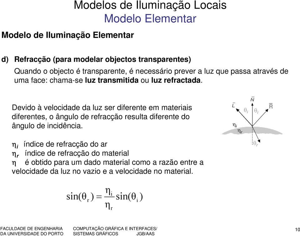 Devido à velocidade da luz ser diferente em materiais diferentes, o ângulo de refracção resulta diferente do ângulo de incidência.