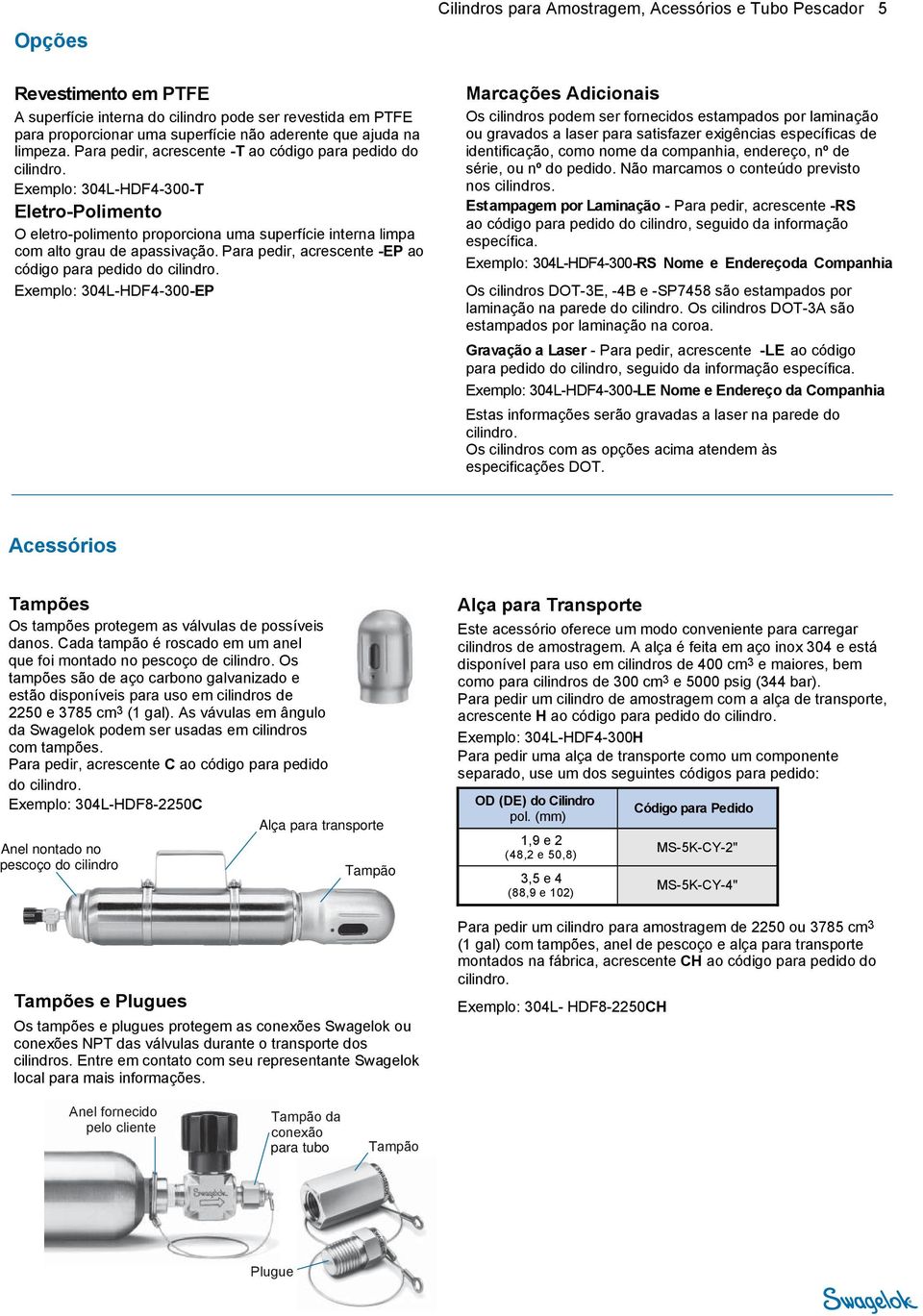 Para pedir, acrescente -EP ao código para pedido do cilindro.