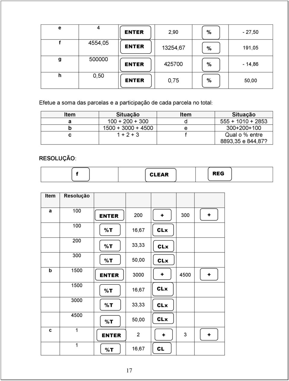 300+200+100 c 1 + 2 + 3 f Qual o % entre 8893,35 e 844,87?