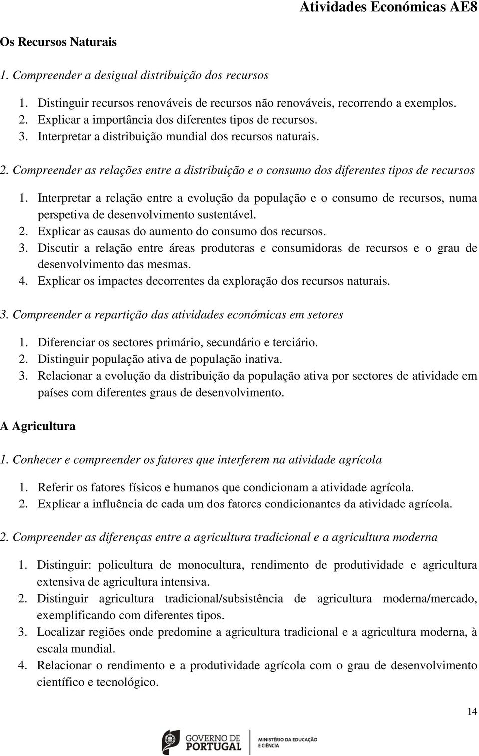 Compreender as relações entre a distribuição e o consumo dos diferentes tipos de recursos 1.