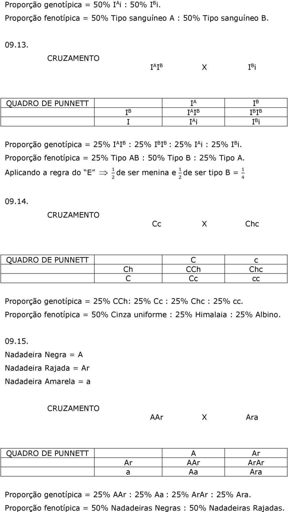 Proporção fenotípic = 25% Tipo AB : 50% Tipo B : 25% Tipo A. Aplicndo regr do E 1 2 de ser menin e 1 2 de ser tipo B = 1 4 09.14.