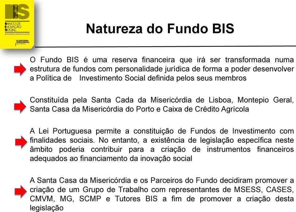 constituição de Fundos de Investimento com finalidades sociais.