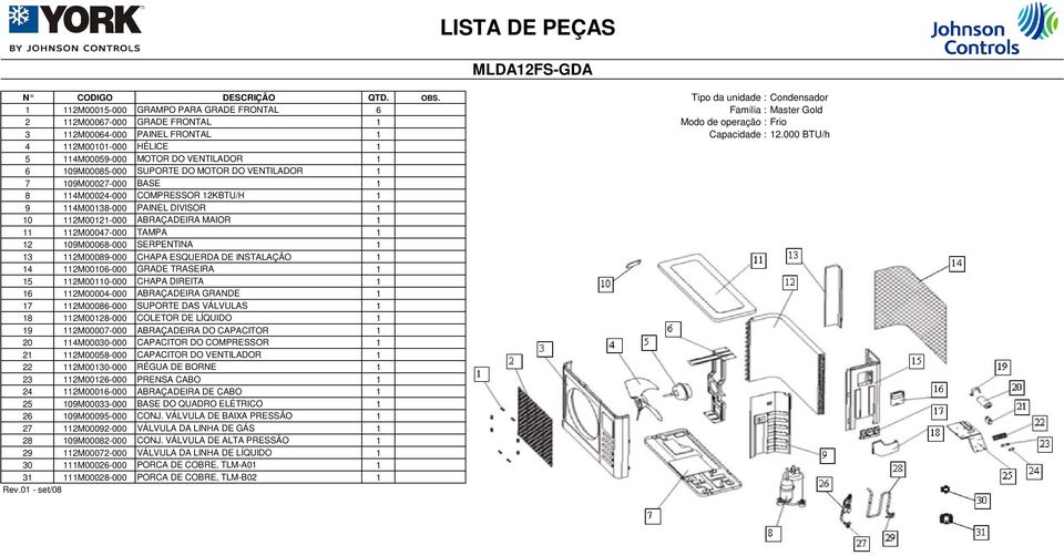 112M00106-000 GRADE TRASEIRA 1 15 112M00110-000 CHAPA DIREITA 1 16 112M00004-000 ABRAÇADEIRA GRANDE 1 17 112M00086-000 SUPORTE DAS VÁLVULAS 1 18 112M00128-000 COLETOR DE LÍQUIDO 1 19 112M00007-000