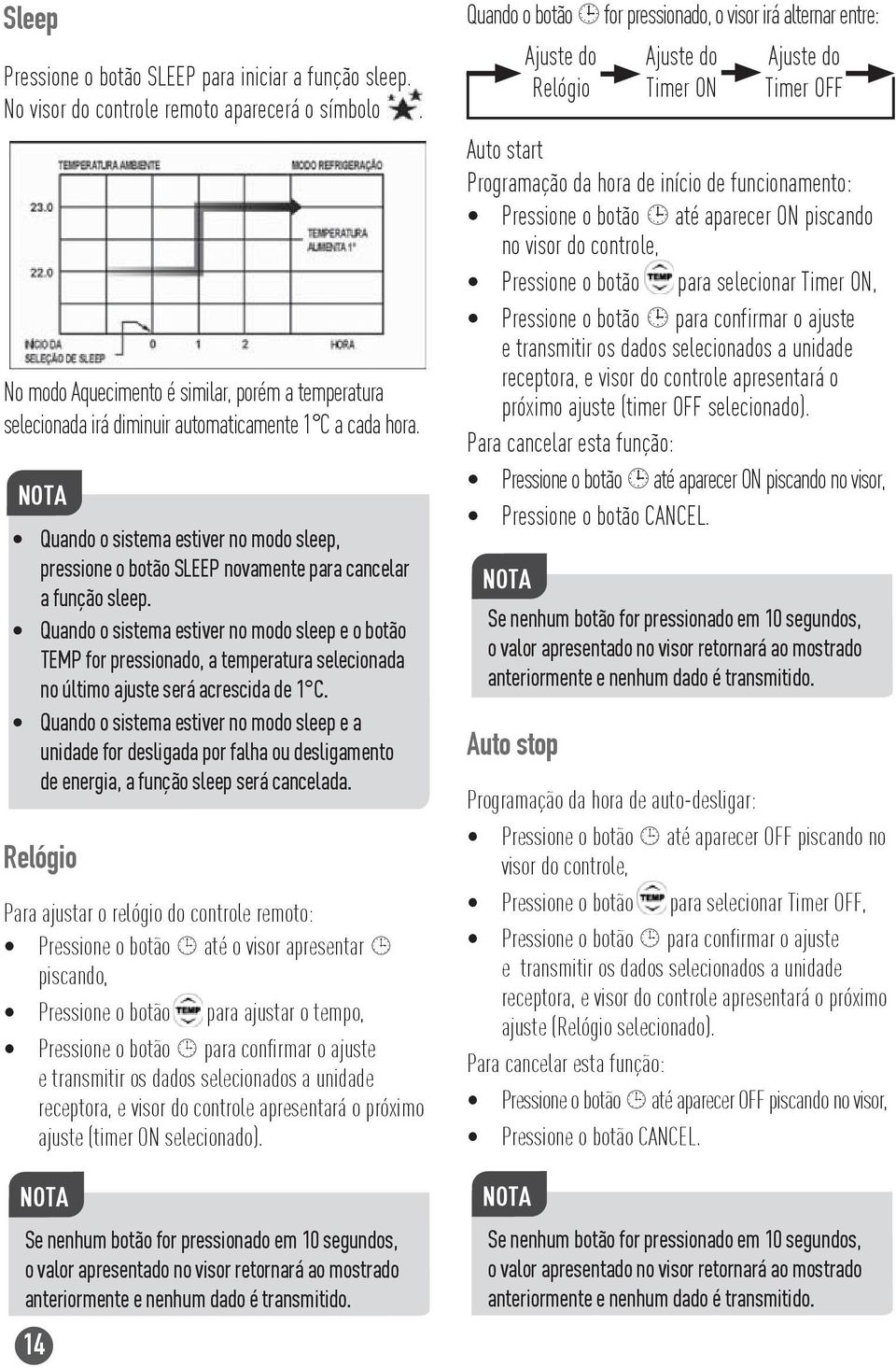 NOTA Quando o sistema estiver no modo sleep, pressione o botão SLEEP novamente para cancelar a função sleep.