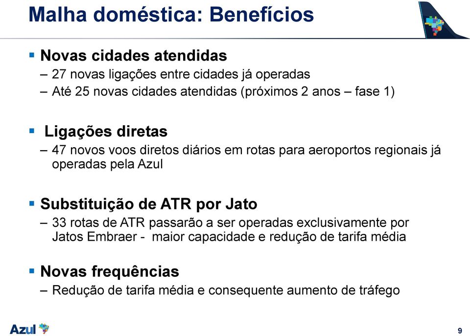 operadas pela Azul Substituição de ATR por Jato 33 rotas de ATR passarão a ser operadas exclusivamente por Jatos