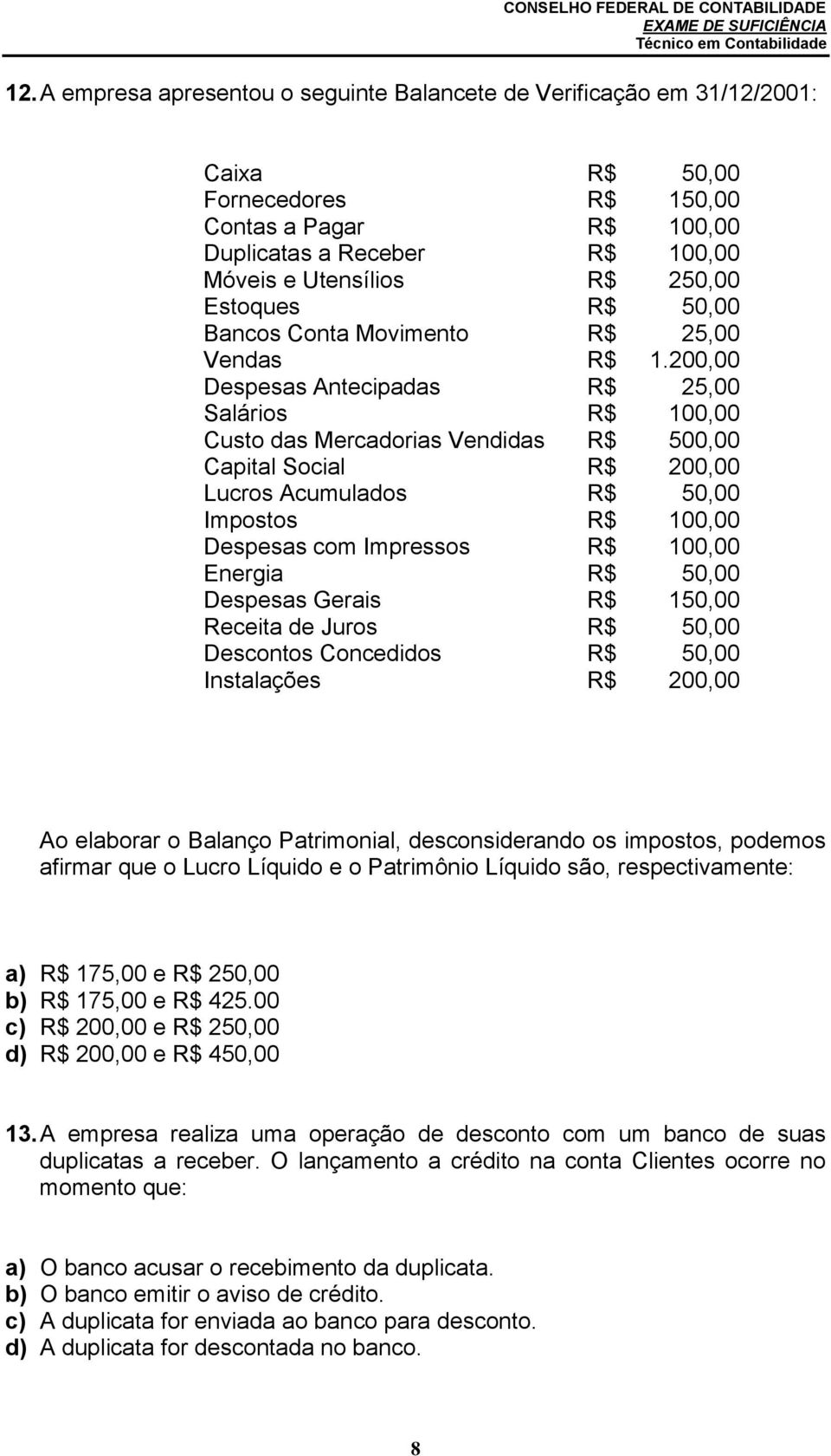 200,00 Despesas Antecipadas R$ 25,00 Salários R$ 100,00 Custo das Mercadorias Vendidas R$ 500,00 Capital Social R$ 200,00 Lucros Acumulados R$ 50,00 Impostos R$ 100,00 Despesas com Impressos R$