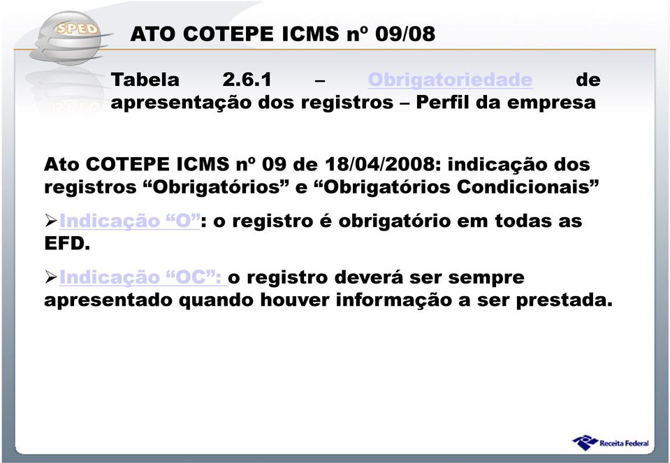 de 18/04/2008: indicação dos registros Obrigatórios e Obrigatórios Condicionais