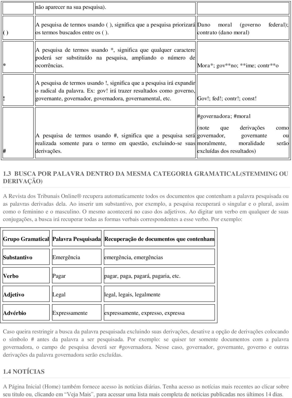 Mora*; gov**no; **ime; contr**o! A pesquisa de termos usando!, significa que a pesquisa irá expandir o radical da palavra. Ex: gov!