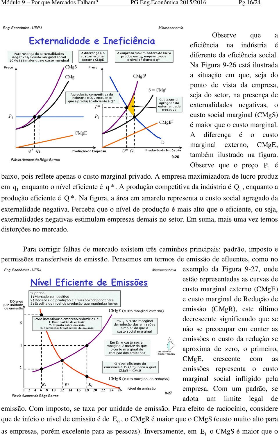 A diferença é o custo marginal externo, CMgE, também ilustrado na figura. Observe que o preço P 1 é baixo, pois reflete apenas o custo marginal privado.