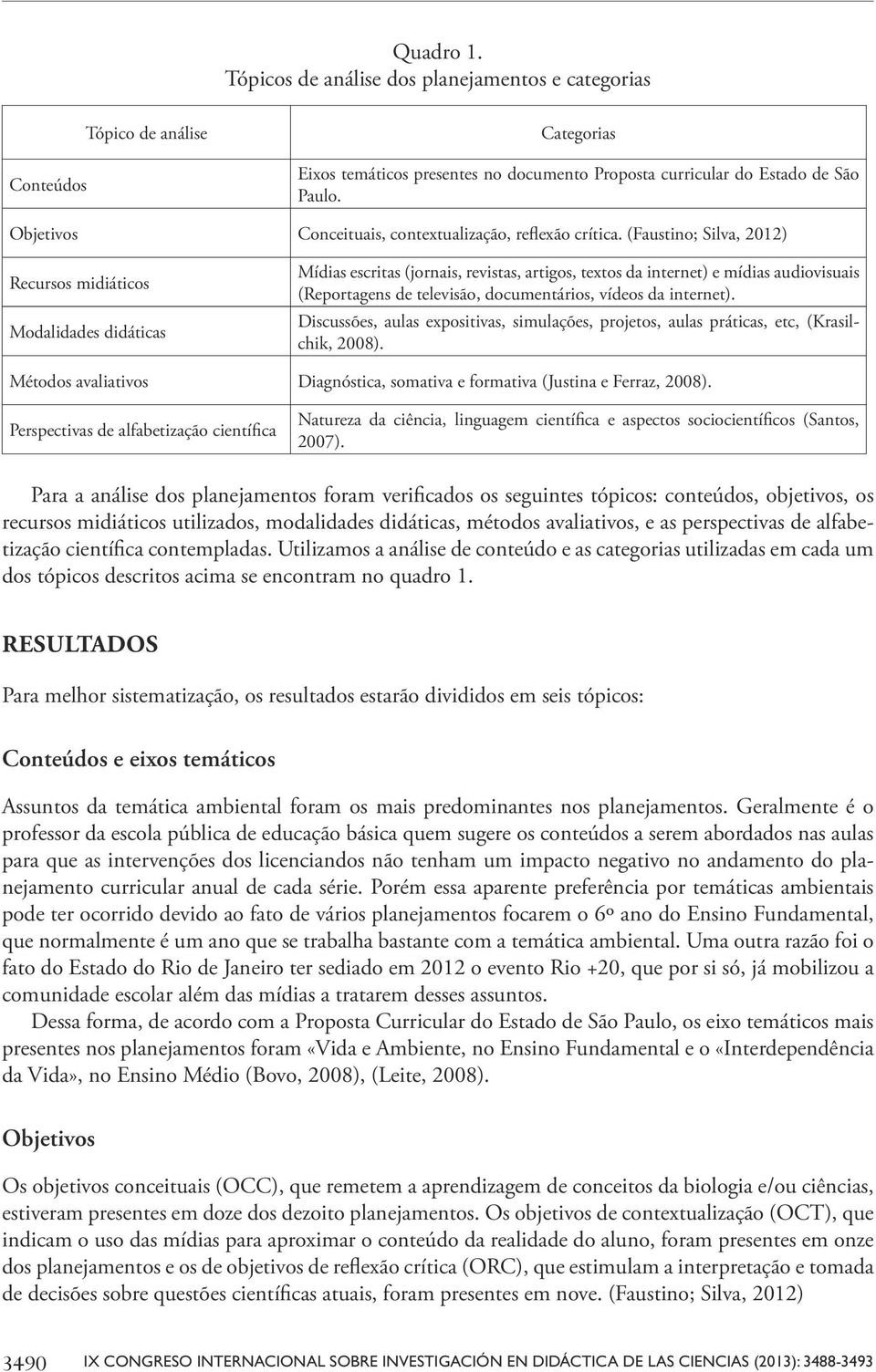 (Faustino; Silva, 2012) Recursos midiáticos Modalidades didáticas Mídias escritas (jornais, revistas, artigos, textos da internet) e mídias audiovisuais (Reportagens de televisão, documentários,