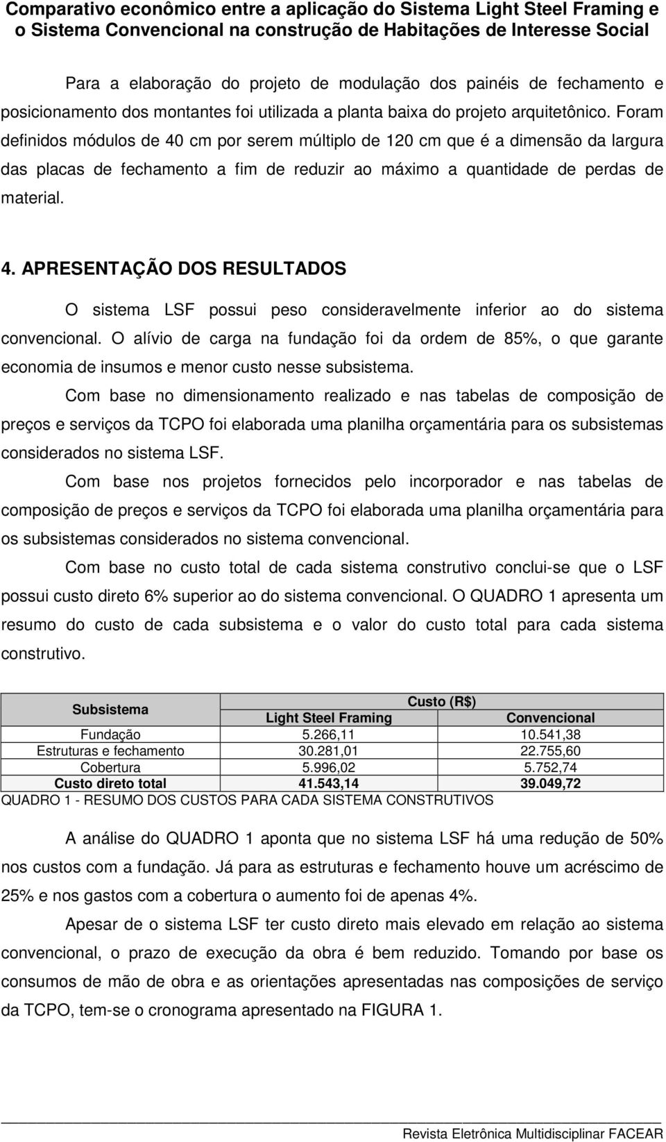 O alívio de carga na fundação foi da ordem de 85%, o que garante economia de insumos e menor custo nesse subsistema.