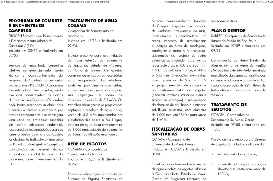 23 PROGRAMA DE COMBATE À ENCHENTES DE CAMPINAS PROCEN Secretaria de Planejamento e Desenvolvimento Urbano de Campinas / (BID) Iniciado em 03/95 e finalizado em 03/03.