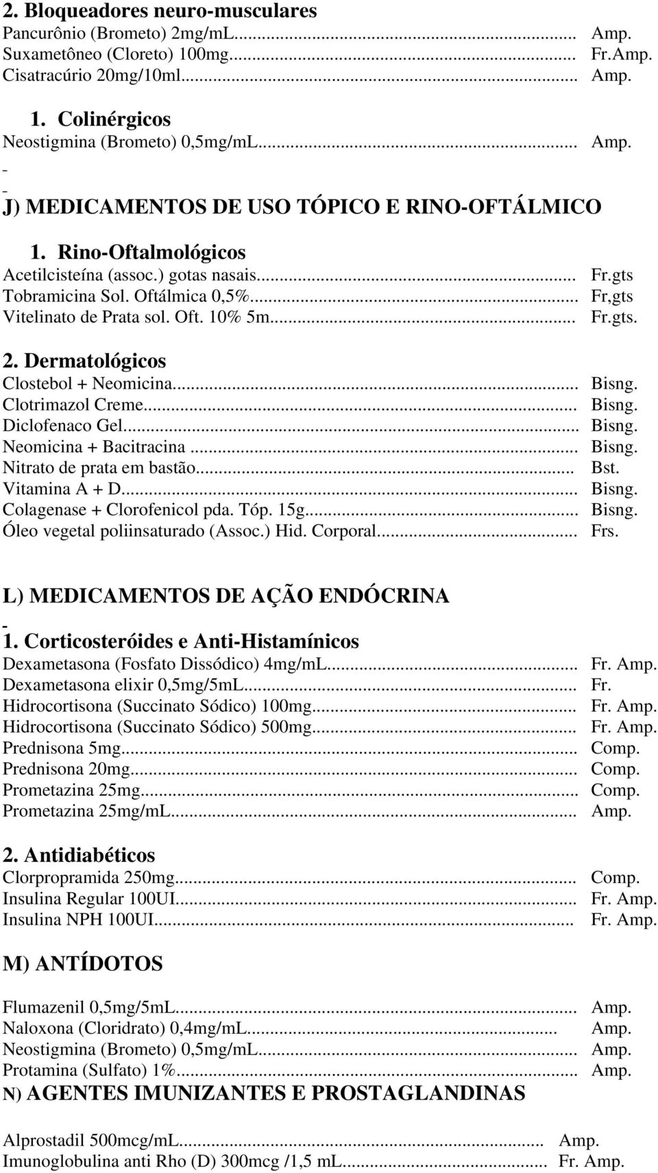 .. Bisng. Clotrimazol Creme... Bisng. Diclofenaco Gel... Bisng. Neomicina + Bacitracina... Bisng. Nitrato de prata em bastão... Bst. Vitamina A + D... Bisng. Colagenase + Clorofenicol pda. Tóp. 15g.