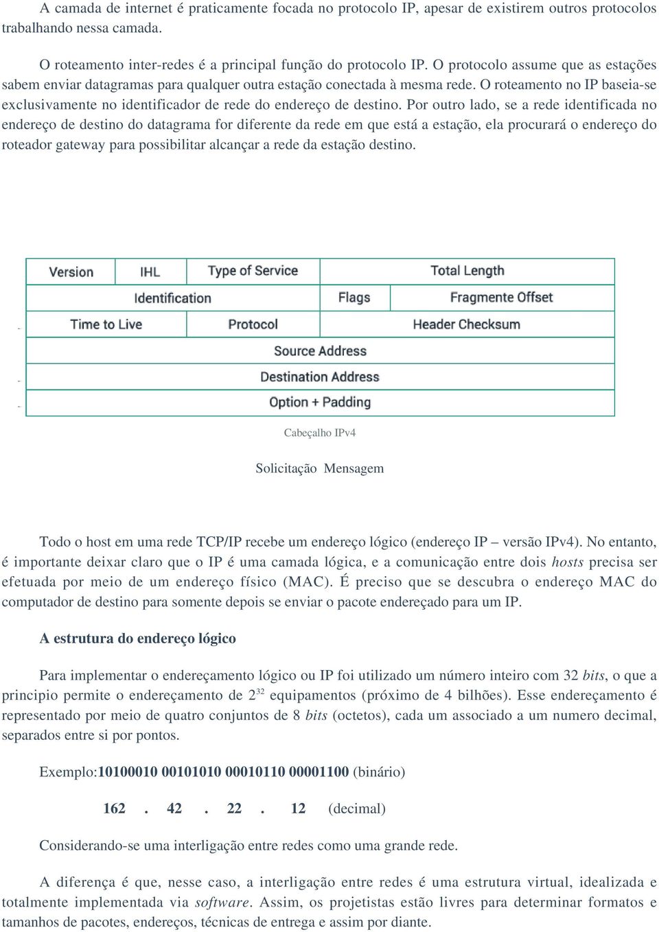 O roteamento no IP baseia-se exclusivamente no identificador de rede do endereço de destino.