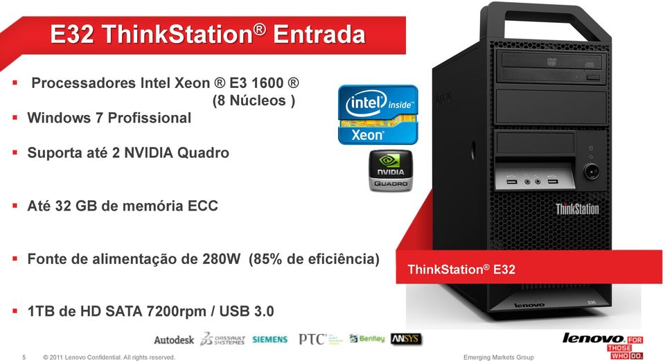 alimentação de 280W (85% de eficiência) ThinkStation E32 1TB de HD SATA 7200rpm