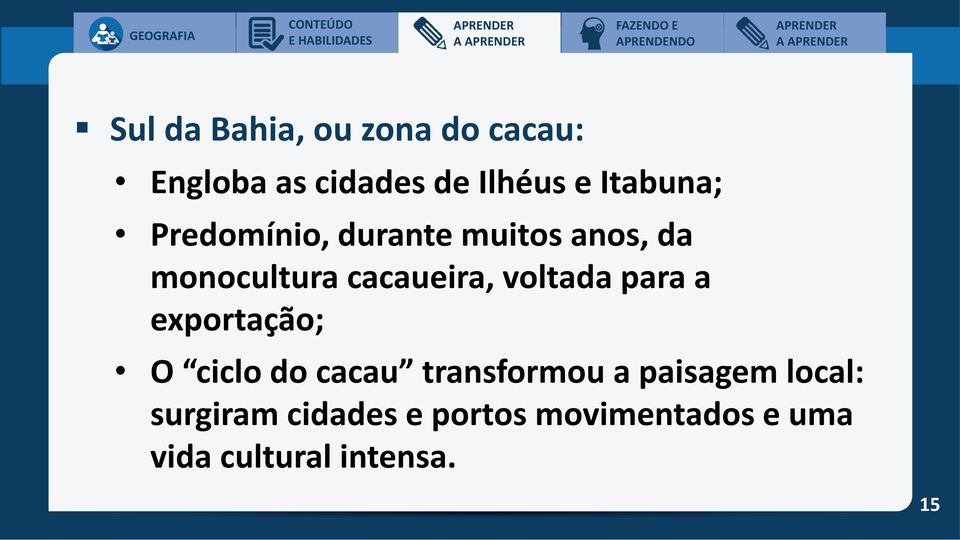 voltada para a exportação; O ciclo do cacau transformou a paisagem