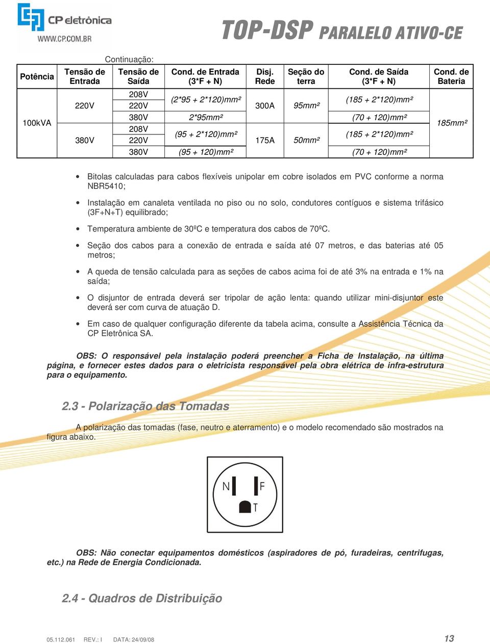 flexíveis unipolar em cobre isolados em PVC conforme a norma NBR5410; Instalação em canaleta ventilada no piso ou no solo, condutores contíguos e sistema trifásico (3F+N+T) equilibrado; Temperatura