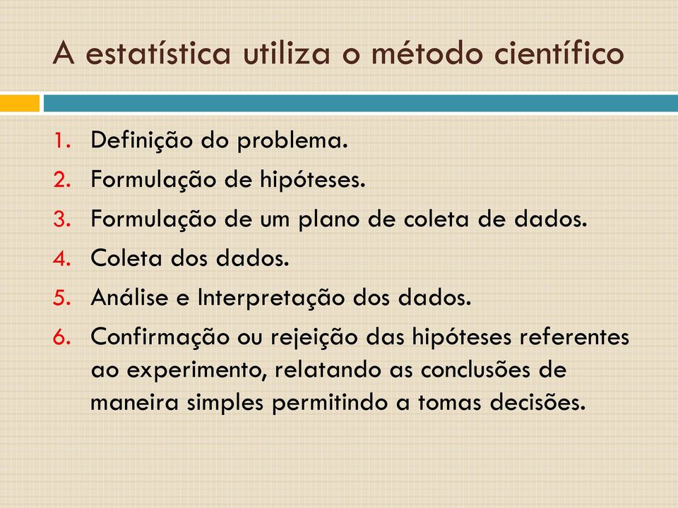 Coleta dos dados. 5. Análise e Interpretação dos dados. 6.