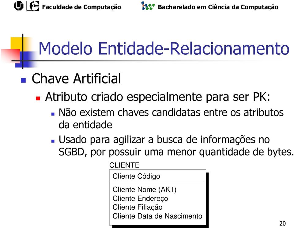 no SGBD, por possuir uma menor quantidade de bytes.