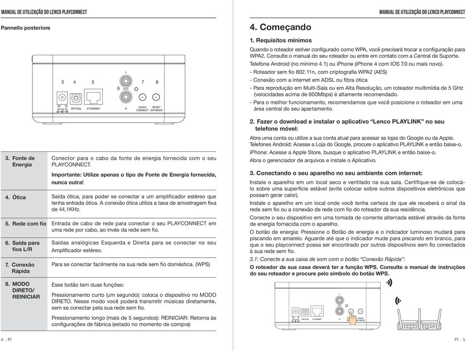 Saída ótica, para poder se conectar a um amplificador estéreo que tenha entrada ótica. A conexão ótica utiliza a taxa de amostragem fixa de 44,1KHz.