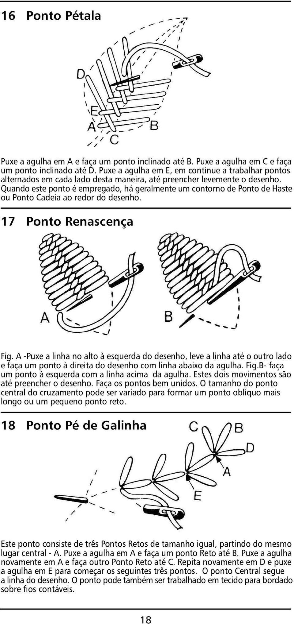 Quando este ponto é empregado, há geralmente um contorno de Ponto de Haste ou Ponto Cadeia ao redor do desenho. 17 Ponto Renascença Fig.