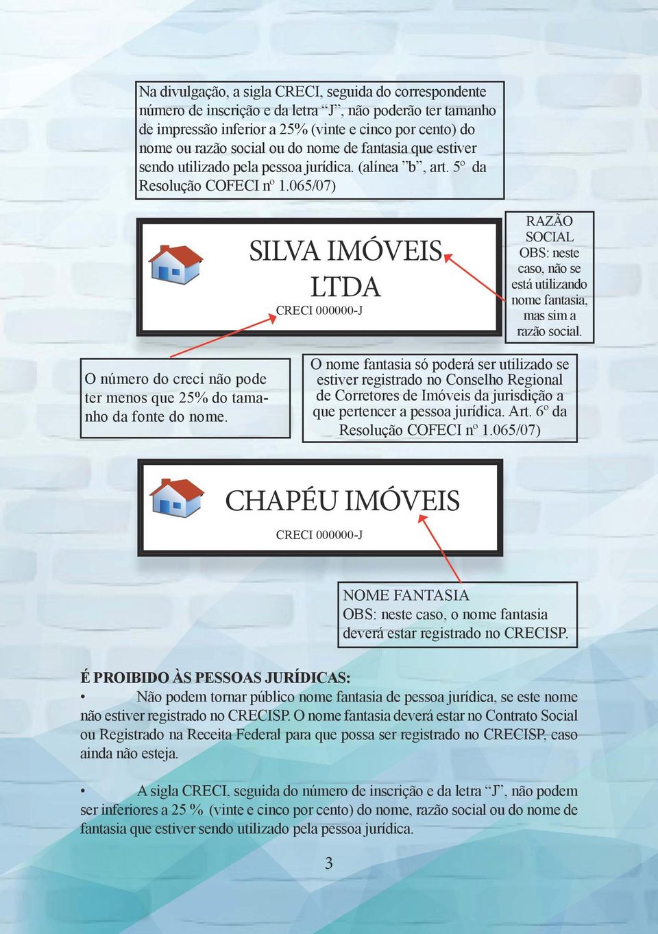 065/07) SILVA IMÓVEIS LTDA CRECI 000000-J RAZÃO SOCIAL OBS: neste caso, não se está utilizando nome fantasia, mas sim a razão social.