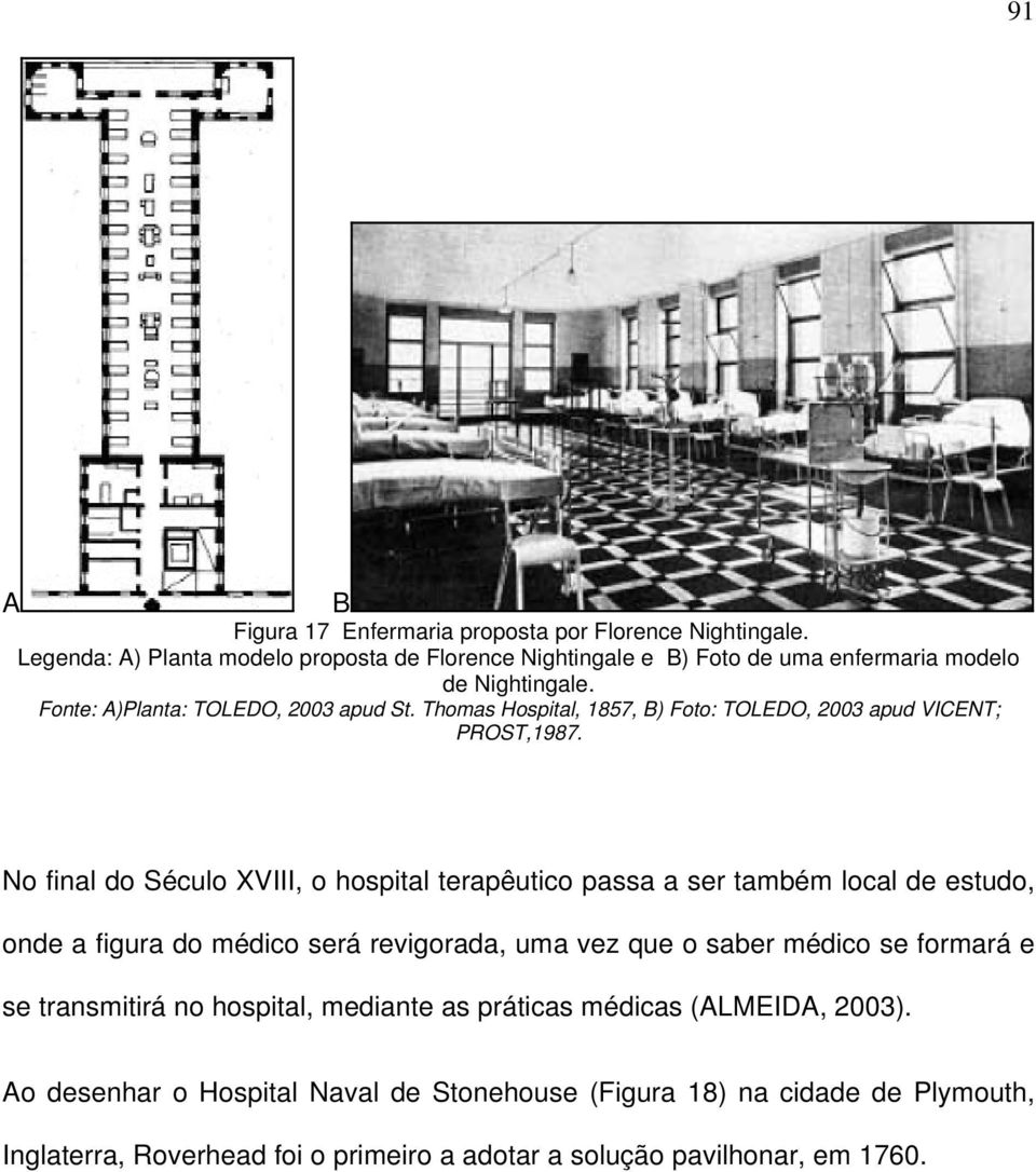 Thomas Hospital, 1857, B) Foto: TOLEDO, 2003 apud VICENT; PROST,1987.