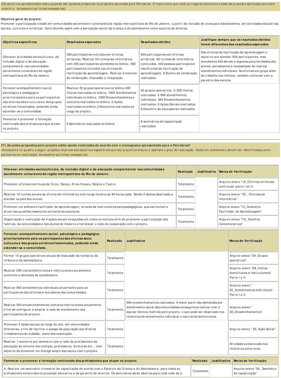 crianças e adolescentes, em atividades educativas, sociais, culturais e artísticas. Contribuindo assim com a percepção social da criança e do adolescente como sujeitos de direitos.